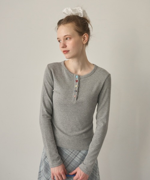 Birthday room（バースデイルーム）の「アソートボタンヘンリーネックカットソー/Assorted Button Henley Neck Top（Tシャツ/カットソー・レディース・ネイビー/ボルドー/グレー/ライトブルー・FREE）」の19枚目の写真