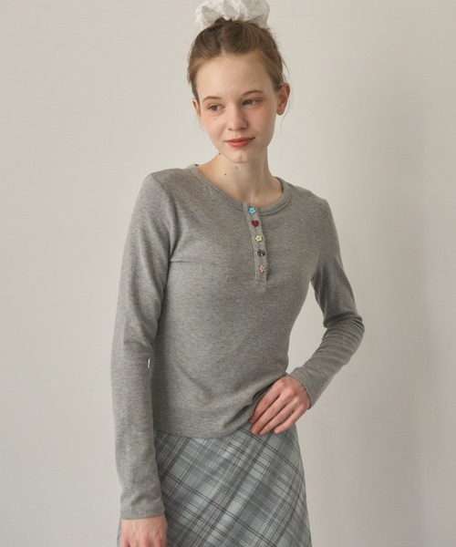 Birthday room（バースデイルーム）の「アソートボタンヘンリーネックカットソー/Assorted Button Henley Neck Top（Tシャツ/カットソー・レディース・ネイビー/ボルドー/グレー/ライトブルー・FREE）」の20枚目の写真