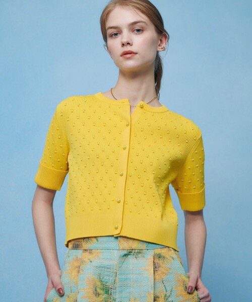 LOULOU WILLOUGHBY(ルルウィルビー)の「【LOULOU WILLOUGHBY】アイレット半袖カーディガン(カーディガン/ボレロ・レディース・オフホワイト/ブラック/イエロー・2)」の3枚目の写真