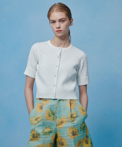 LOULOU WILLOUGHBY(ルルウィルビー)の「【LOULOU WILLOUGHBY】アイレット半袖カーディガン(カーディガン/ボレロ・レディース・オフホワイト/ブラック/イエロー・2)」の11枚目の写真