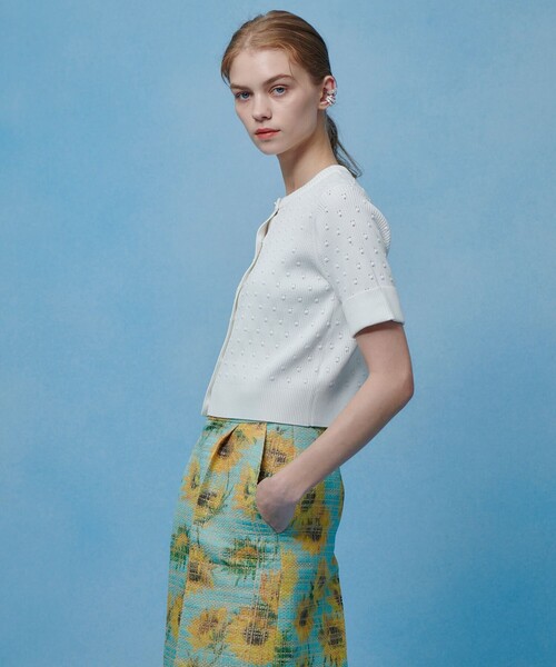 LOULOU WILLOUGHBY(ルルウィルビー)の「【LOULOU WILLOUGHBY】アイレット半袖カーディガン(カーディガン/ボレロ・レディース・オフホワイト/ブラック/イエロー・2)」の12枚目の写真