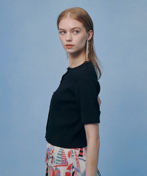 LOULOU WILLOUGHBY(ルルウィルビー)の「【LOULOU WILLOUGHBY】アイレット半袖カーディガン(カーディガン/ボレロ・レディース・オフホワイト/ブラック/イエロー・2)」の5枚目の写真