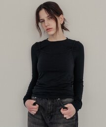 ソフトレイヤードスリーブレスTシャツ_ブラック
