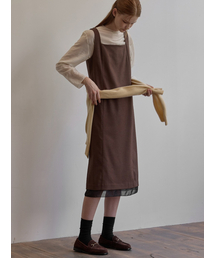 Hem line sheer patch dress - Brown