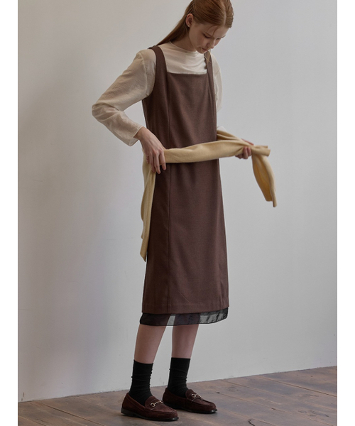 BEMUSE MANSION(ビミューズマンション)の「Hem line sheer patch dress - Brown(ワンピース・レディース・ブラウン・FREE)」の1枚目の写真