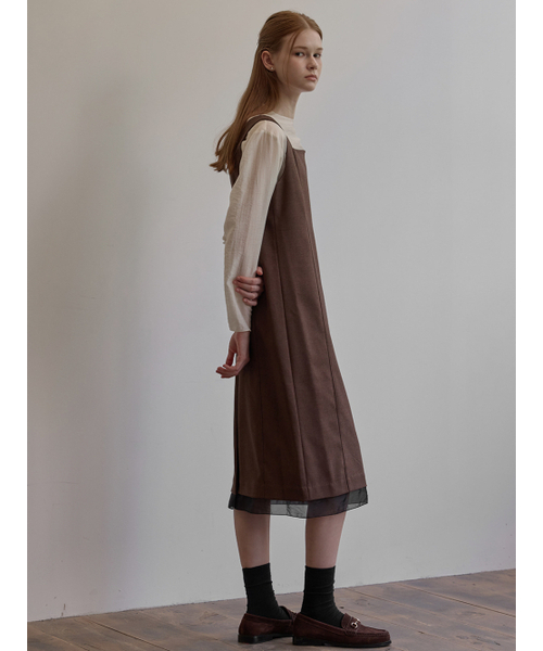 BEMUSE MANSION(ビミューズマンション)の「Hem line sheer patch dress - Brown(ワンピース・レディース・ブラウン・FREE)」の2枚目の写真