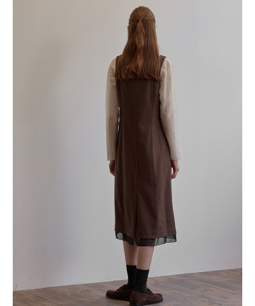 BEMUSE MANSION(ビミューズマンション)の「Hem line sheer patch dress - Brown(ワンピース・レディース・ブラウン・FREE)」の3枚目の写真