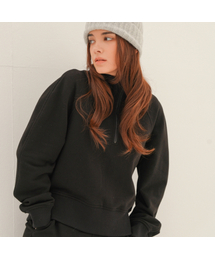 (起毛) ハイネックハーフジップスウェットシャツ _ブラック