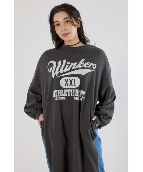 RODEO CROWNS WIDE BOWL(ロデオクラウンズワイドボウル)の「デニム切替スウェットワンピース(ワンピース・レディース・グレー×ホワイト/チャコールグレー・FREE)」の7枚目の写真