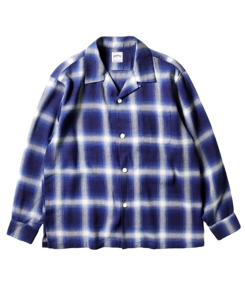 HOUSTON（ヒューストン）の「HOUSTON ヒューストン INDIGO HB OMBRE CHECK L/S SHIRT インディゴ ヘリンボーン オンブレーチェック オープンカラー 長袖シャツ（シャツ/ブラウス・メンズ・ブルー/ネイビー・XL/L/M/XXL）」の2枚目の写真