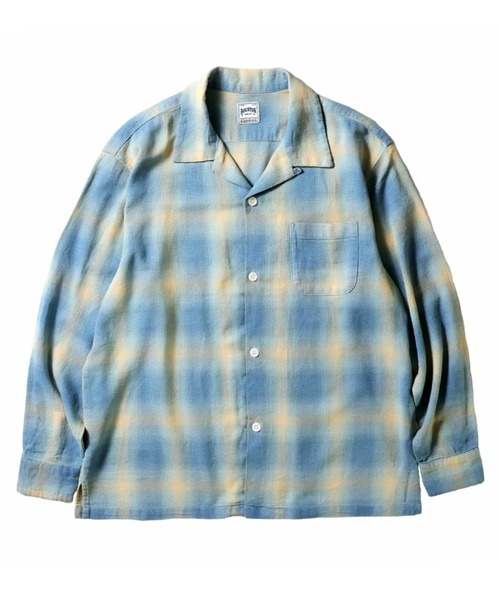 HOUSTON（ヒューストン）の「HOUSTON ヒューストン INDIGO HB OMBRE CHECK L/S SHIRT インディゴ ヘリンボーン オンブレーチェック オープンカラー 長袖シャツ（シャツ/ブラウス・メンズ・ブルー/ネイビー・XL/L/M/XXL）」の5枚目の写真