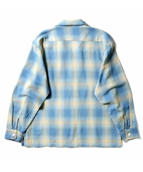 HOUSTON（ヒューストン）の「HOUSTON ヒューストン INDIGO HB OMBRE CHECK L/S SHIRT インディゴ ヘリンボーン オンブレーチェック オープンカラー 長袖シャツ（シャツ/ブラウス・メンズ・ブルー/ネイビー・XL/L/M/XXL）」の6枚目の写真