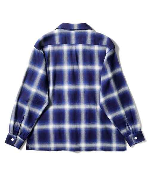 HOUSTON（ヒューストン）の「HOUSTON ヒューストン INDIGO HB OMBRE CHECK L/S SHIRT インディゴ ヘリンボーン オンブレーチェック オープンカラー 長袖シャツ（シャツ/ブラウス・メンズ・ブルー/ネイビー・XL/L/M/XXL）」の4枚目の写真