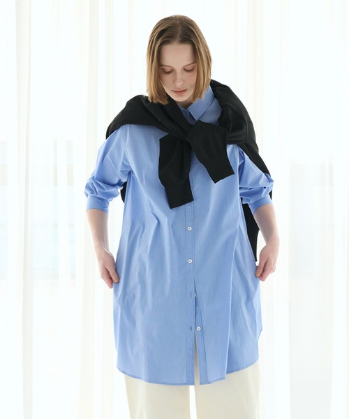 LA MARINE FRANCAISE(マリン フランセーズ)の「ロングシャツ(ワンピース・レディース・ホワイト/サックスブルー/ブルー・FREE)」の12枚目の写真