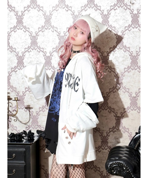 NOEMIE(ノエミー)の「2WAYクロスチェーンユニセックスZIP裏毛パーカー(パーカー・レディース・オフホワイト/サックスブルー/ブラック・M)」の9枚目の写真
