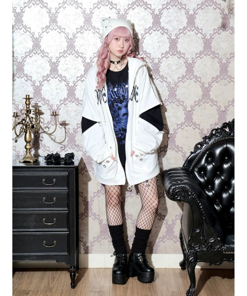 NOEMIE(ノエミー)の「2WAYクロスチェーンユニセックスZIP裏毛パーカー(パーカー・レディース・オフホワイト/サックスブルー/ブラック・M)」の11枚目の写真