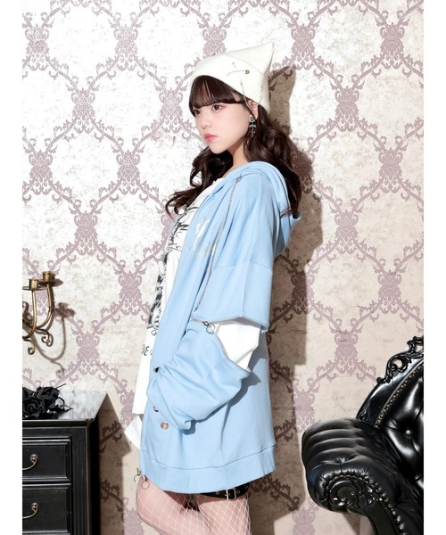 NOEMIE(ノエミー)の「2WAYクロスチェーンユニセックスZIP裏毛パーカー(パーカー・レディース・オフホワイト/サックスブルー/ブラック・M)」の12枚目の写真