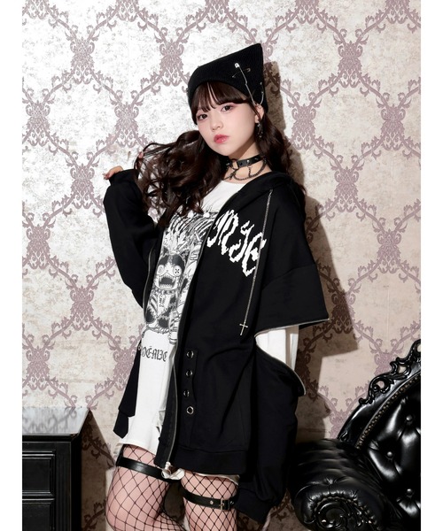 NOEMIE(ノエミー)の「2WAYクロスチェーンユニセックスZIP裏毛パーカー(パーカー・レディース・オフホワイト/サックスブルー/ブラック・M)」の15枚目の写真