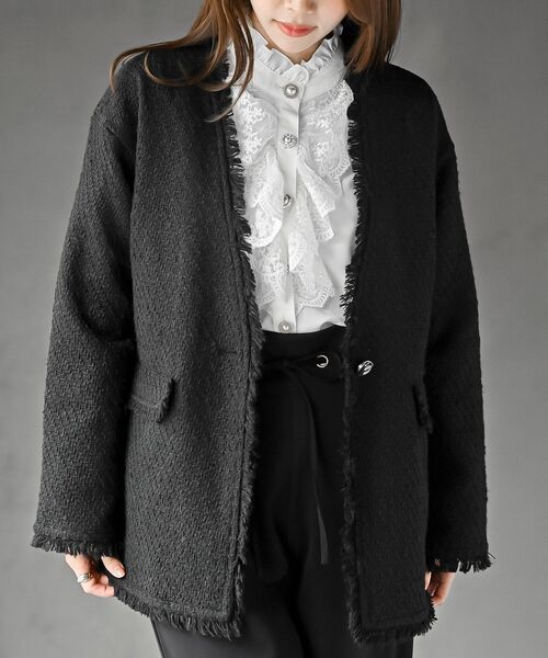 rps(アールピーエス)の「ツイードノーカラージャケット(ノーカラージャケット・レディース・ブラック系その他2/ブラック/オフホワイト・フリー)」の8枚目の写真