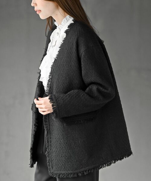 rps(アールピーエス)の「ツイードノーカラージャケット(ノーカラージャケット・レディース・ブラック系その他2/ブラック/オフホワイト・フリー)」の9枚目の写真