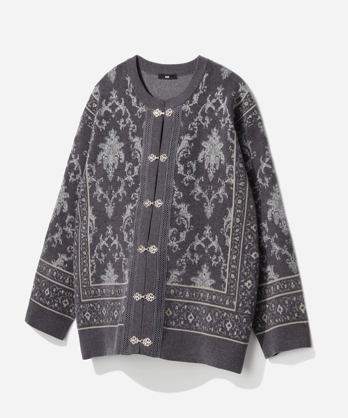 HARE（ハレ）の「ダマスクガラメタルボタンカーディガン(HARE)（カーディガン/ボレロ・メンズ・パープル系その他/グレー/ブラック系その他/ブラック・FREE）」の4枚目の写真