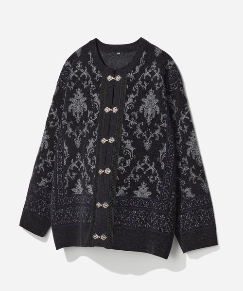 HARE（ハレ）の「ダマスクガラメタルボタンカーディガン(HARE)（カーディガン/ボレロ・メンズ・パープル系その他/グレー/ブラック系その他/ブラック・FREE）」の2枚目の写真