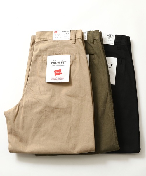HANES(ヘインズ)の「【HANES/ヘインズ】ワイドフィットノータックパンツ /チノパン ワイドパンツ(チノパンツ・メンズ・ブラック/カーキ/ベージュ・S/M/L/LL)」の8枚目の写真