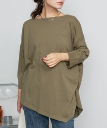 M-5L アシメトリー裾タックロングスリーブTシャツ 夏服