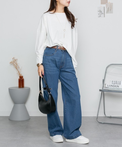 aity(アイティ)の「M-5L アシメトリー裾タックロングスリーブTシャツ 夏服(Tシャツ/カットソー・レディース・カーキ/ブラック/ベージュ/ホワイト・LL~3L/M~L/4L~5L)」の10枚目の写真