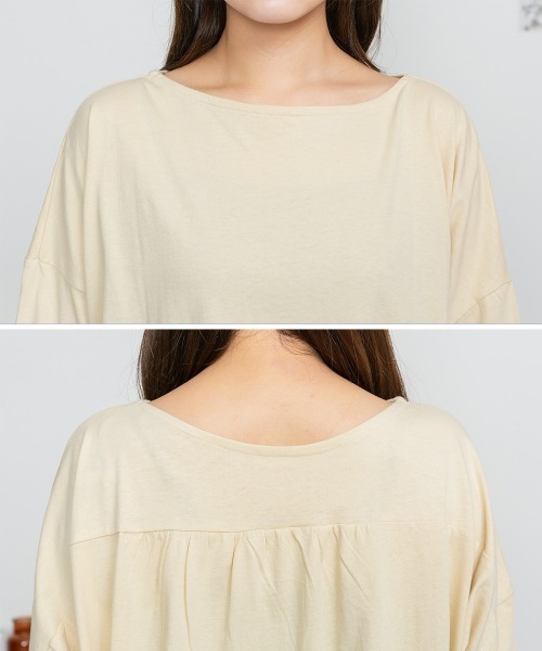 aity(アイティ)の「M-5L アシメトリー裾タックロングスリーブTシャツ 夏服(Tシャツ/カットソー・レディース・カーキ/ブラック/ベージュ/ホワイト・LL~3L/M~L/4L~5L)」の16枚目の写真
