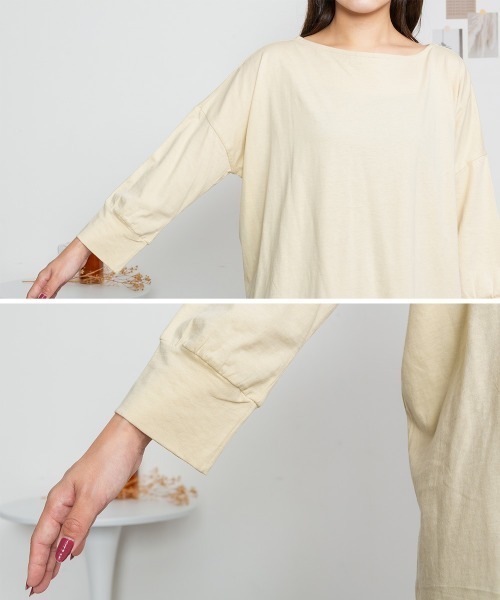 aity(アイティ)の「M-5L アシメトリー裾タックロングスリーブTシャツ 夏服(Tシャツ/カットソー・レディース・カーキ/ブラック/ベージュ/ホワイト・LL~3L/M~L/4L~5L)」の17枚目の写真