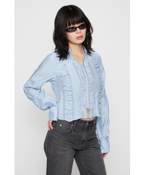 LAGUA GEM（ラグアジェム）の「SHIRRING COMPACT シャツ（シャツ/ブラウス・レディース・ライトピンク/ライトブルー/カーキ・FREE）」の12枚目の写真