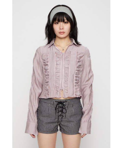 LAGUA GEM（ラグアジェム）の「SHIRRING COMPACT シャツ（シャツ/ブラウス・レディース・ライトピンク/ライトブルー/カーキ・FREE）」の16枚目の写真