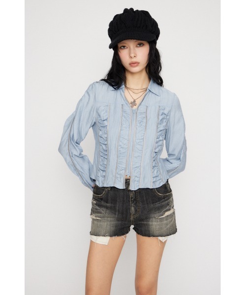 LAGUA GEM（ラグアジェム）の「SHIRRING COMPACT シャツ（シャツ/ブラウス・レディース・ライトピンク/ライトブルー/カーキ・FREE）」の9枚目の写真