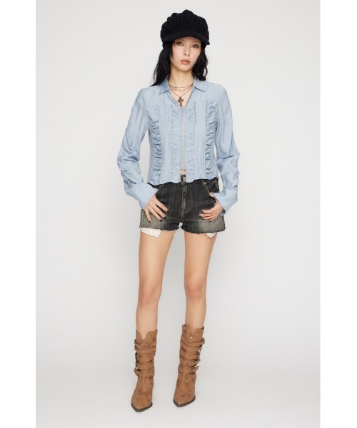 LAGUA GEM（ラグアジェム）の「SHIRRING COMPACT シャツ（シャツ/ブラウス・レディース・ライトピンク/ライトブルー/カーキ・FREE）」の10枚目の写真