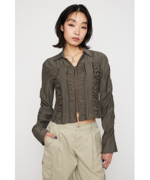 LAGUA GEM（ラグアジェム）の「SHIRRING COMPACT シャツ（シャツ/ブラウス・レディース・ライトピンク/ライトブルー/カーキ・FREE）」の4枚目の写真