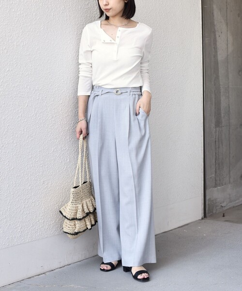 SHIPS Colors(シップス カラーズ)の「SHIPS Colors:〈手洗い可能〉シアー ドライタッチ ヘンリーネック TEE◇(Tシャツ/カットソー・レディース・クリーム/ダークグレー/ネイビー/ホワイト/ピンク・ONE SIZE)」の12枚目の写真