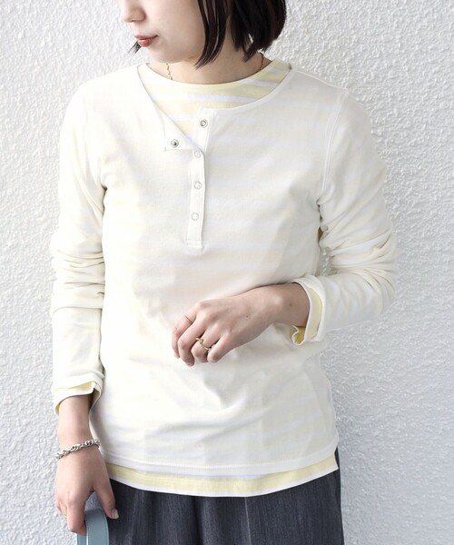 SHIPS Colors(シップス カラーズ)の「SHIPS Colors:〈手洗い可能〉シアー ドライタッチ ヘンリーネック TEE◇(Tシャツ/カットソー・レディース・クリーム/ダークグレー/ネイビー/ホワイト/ピンク・ONE SIZE)」の13枚目の写真