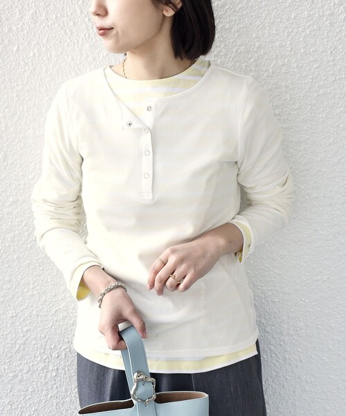 SHIPS Colors(シップス カラーズ)の「SHIPS Colors:〈手洗い可能〉シアー ドライタッチ ヘンリーネック TEE◇(Tシャツ/カットソー・レディース・クリーム/ダークグレー/ネイビー/ホワイト/ピンク・ONE SIZE)」の14枚目の写真