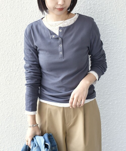 SHIPS Colors(シップス カラーズ)の「SHIPS Colors:〈手洗い可能〉シアー ドライタッチ ヘンリーネック TEE◇(Tシャツ/カットソー・レディース・クリーム/ダークグレー/ネイビー/ホワイト/ピンク・ONE SIZE)」の19枚目の写真