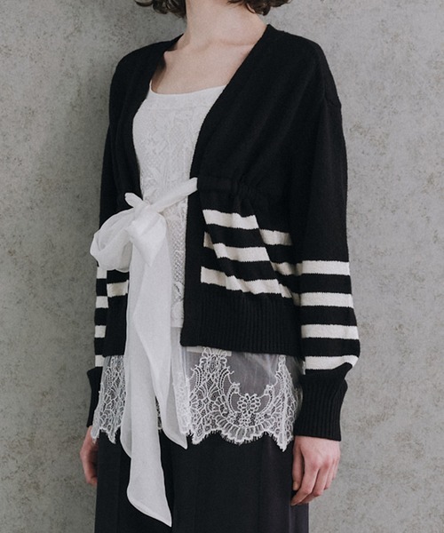 LE CIEL BLEU（ルシェルブルー）の「2Wayストライプカーディガン / 2Way Stripe Cardigan（ニット/セーター・レディース・チャコールグレー/ブラック・36）」の4枚目の写真