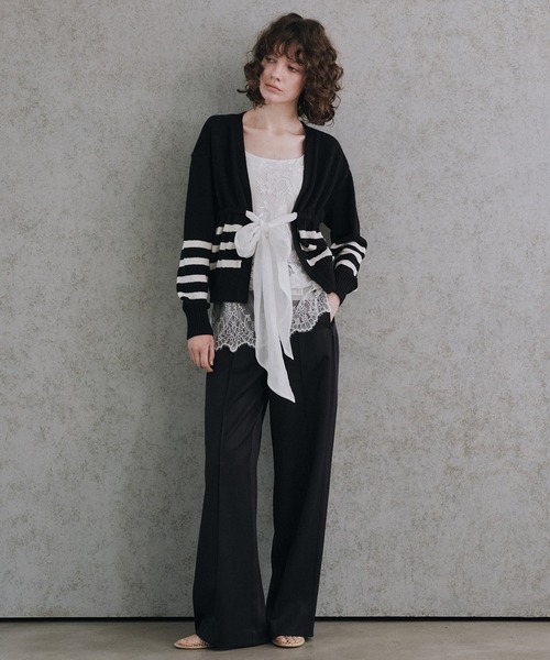 LE CIEL BLEU（ルシェルブルー）の「2Wayストライプカーディガン / 2Way Stripe Cardigan（ニット/セーター・レディース・チャコールグレー/ブラック・36）」の3枚目の写真