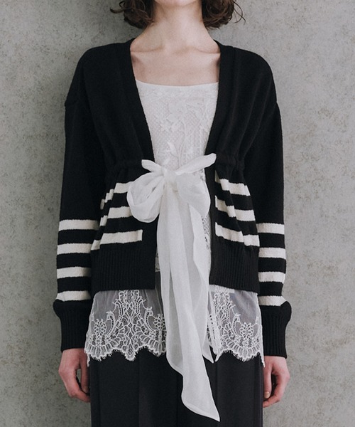 LE CIEL BLEU（ルシェルブルー）の「2Wayストライプカーディガン / 2Way Stripe Cardigan（ニット/セーター・レディース・チャコールグレー/ブラック・36）」の6枚目の写真