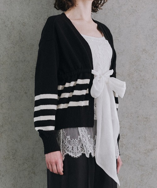 LE CIEL BLEU（ルシェルブルー）の「2Wayストライプカーディガン / 2Way Stripe Cardigan（ニット/セーター・レディース・チャコールグレー/ブラック・36）」の5枚目の写真