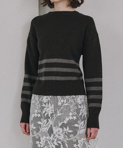 LE CIEL BLEU（ルシェルブルー）の「2Wayストライプカーディガン / 2Way Stripe Cardigan（ニット/セーター・レディース・チャコールグレー/ブラック・36）」の13枚目の写真