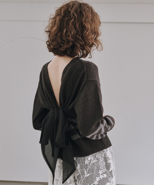 LE CIEL BLEU（ルシェルブルー）の「2Wayストライプカーディガン / 2Way Stripe Cardigan（ニット/セーター・レディース・チャコールグレー/ブラック・36）」の11枚目の写真