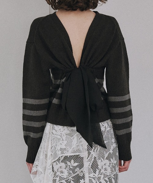 LE CIEL BLEU（ルシェルブルー）の「2Wayストライプカーディガン / 2Way Stripe Cardigan（ニット/セーター・レディース・チャコールグレー/ブラック・36）」の16枚目の写真