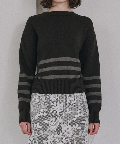 LE CIEL BLEU（ルシェルブルー）の「2Wayストライプカーディガン / 2Way Stripe Cardigan（ニット/セーター・レディース・チャコールグレー/ブラック・36）」の15枚目の写真