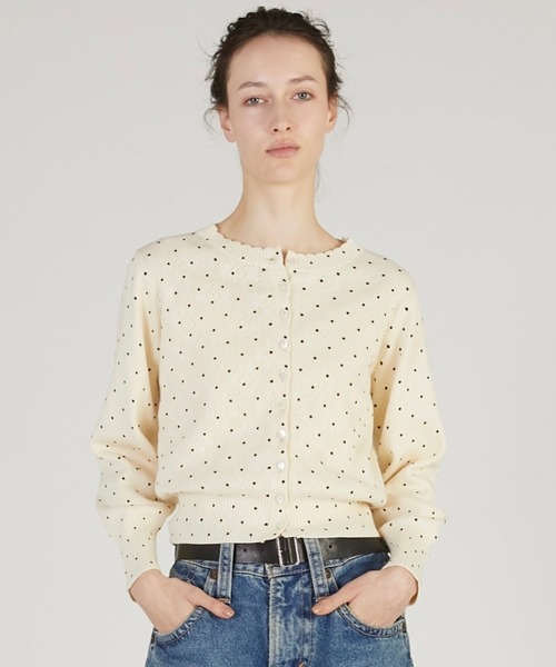 crinkle crinkle crinkle（クリンクルクリンクルクリンクル）の「【crinkle crinkle crinkle】dot cardigan/ドットカーディガン（ニット/セーター・レディース・ブラック/アイボリー・FREE）」の2枚目の写真