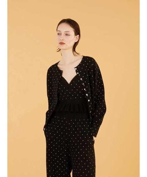crinkle crinkle crinkle（クリンクルクリンクルクリンクル）の「【crinkle crinkle crinkle】dot cardigan/ドットカーディガン（ニット/セーター・レディース・ブラック/アイボリー・FREE）」の13枚目の写真